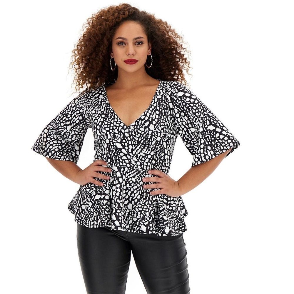 Simply Be Animal Print Scuba Wrap Top Size 28